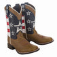 TuffRider Kids American Flag Cowboy Western Boots with brown leather foot and star-spangled patriotic upper design