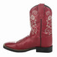 TuffRider Children's Fire Red Floral Western Boot with white floral embroidery and black sole for kids