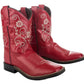 TuffRider Children's Fire Red Floral Western Boot with white floral embroidery and stitched red leather design