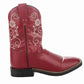 TuffRider Toddler Fire Red Floral Western Boots - Girls Square Toe Cowboy Boots in vibrant red with floral stitching