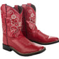 TuffRider Youth Fire Red Floral Western Boots - Kids Cowboy Boots with Embroidered Design
