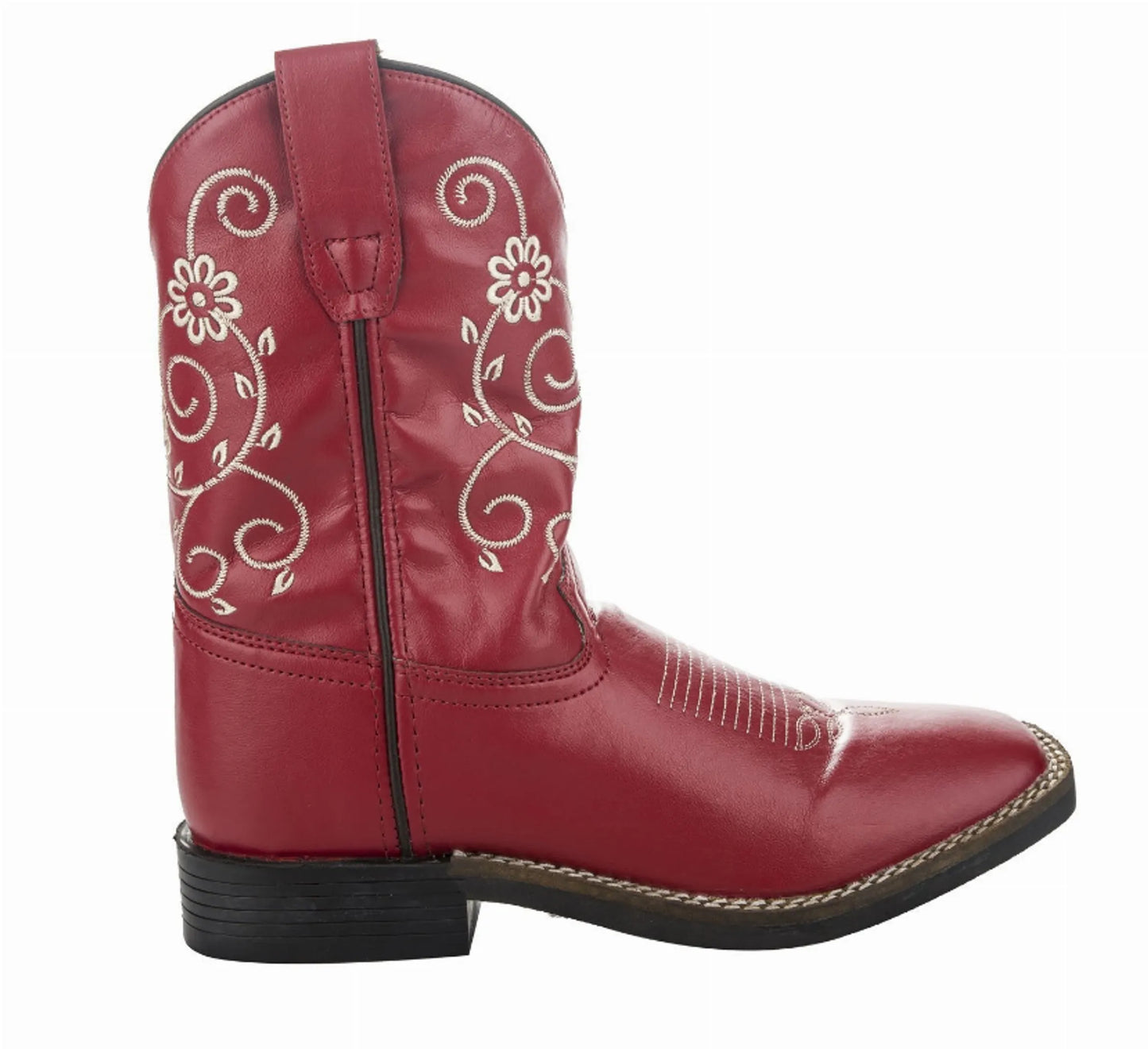 TuffRider Youth Fire Red Floral Western Boots - Kids Cowboy Boots with Embroidered Design