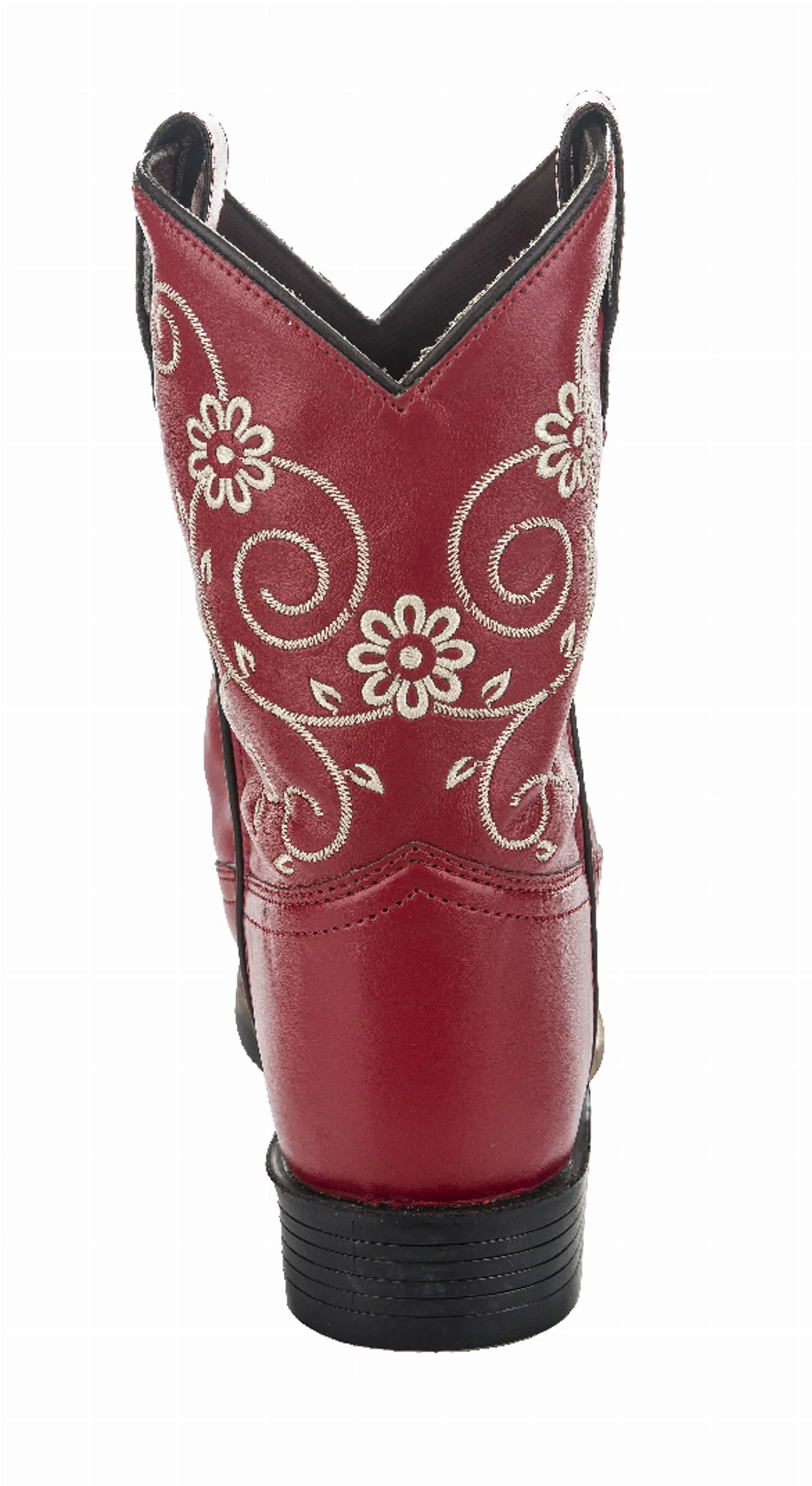TuffRider Youth Fire Red Floral Western Boots - Kids Cowboy Boots with Embroidered Design