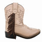 TuffRider Children's Tan Fringe Bootie with decorative stitching and side fringe on a low heel western-style boot