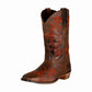 TuffRider Ladies Signa Square Toe Western Boot in brown leather with orange decorative stitching and low heel