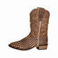TuffRider Children's Bryce Square Toe Western Boot in brown with textured patterned lower, designed for comfort and durability.