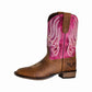 TuffRider Toddler Arches Square Toe Western Boots - Pink Kids Cowgirl Boots with Flame Design shown on white background