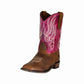 TuffRider Toddler Arches Square Toe Western Boots - Pink Kids Cowgirl Boots with Flame Design in brown and pink colors