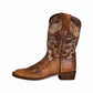 TuffRider Youth Sequoia Square Toe Western Boots - Distressed Kids Cowboy Boots with Cross and Wing Design in brown leather
