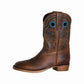 TuffRider Rushmore Toddler Western Boots - Tooled Oak Leaf Square Toe Cowboy Boots for Kids in brown leather