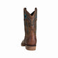 TuffRider Rushmore Toddler Western Boots - Tooled Oak Leaf Square Toe Cowboy Boots for Kids in brown leather with blue accents