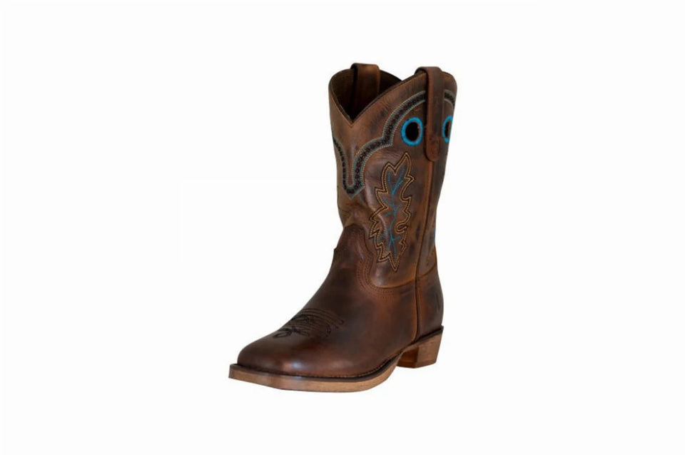 TuffRider Youth Rocky Mountain Square Toe Western Boots, Brown/4