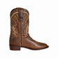 Youth Western Boots - Square Toe Cowboy Boots with Tricolor Design & Durable Rubber Outsole - TuffRider Yukon shown in brown leather