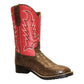 TuffRider Children's Redwood Square Toe Western Boot- Brown w/ Red- 10C with decorative stitching and textured toe design