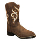 TuffRider Children's Carlsbad Square Toe Western Boot- Brown w/ White- 10C displayed with decorative stitching and durable sole