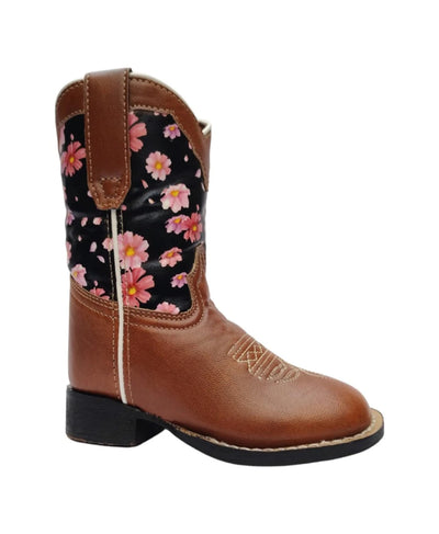 TuffRider Children's Pinnacles Square Toe Western Boot- Brown Floral, 10/1