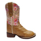 TuffRider Children's Dunes Square Toe Western Boot- Tan Floral- 10C with floral print upper and tan textured foot design