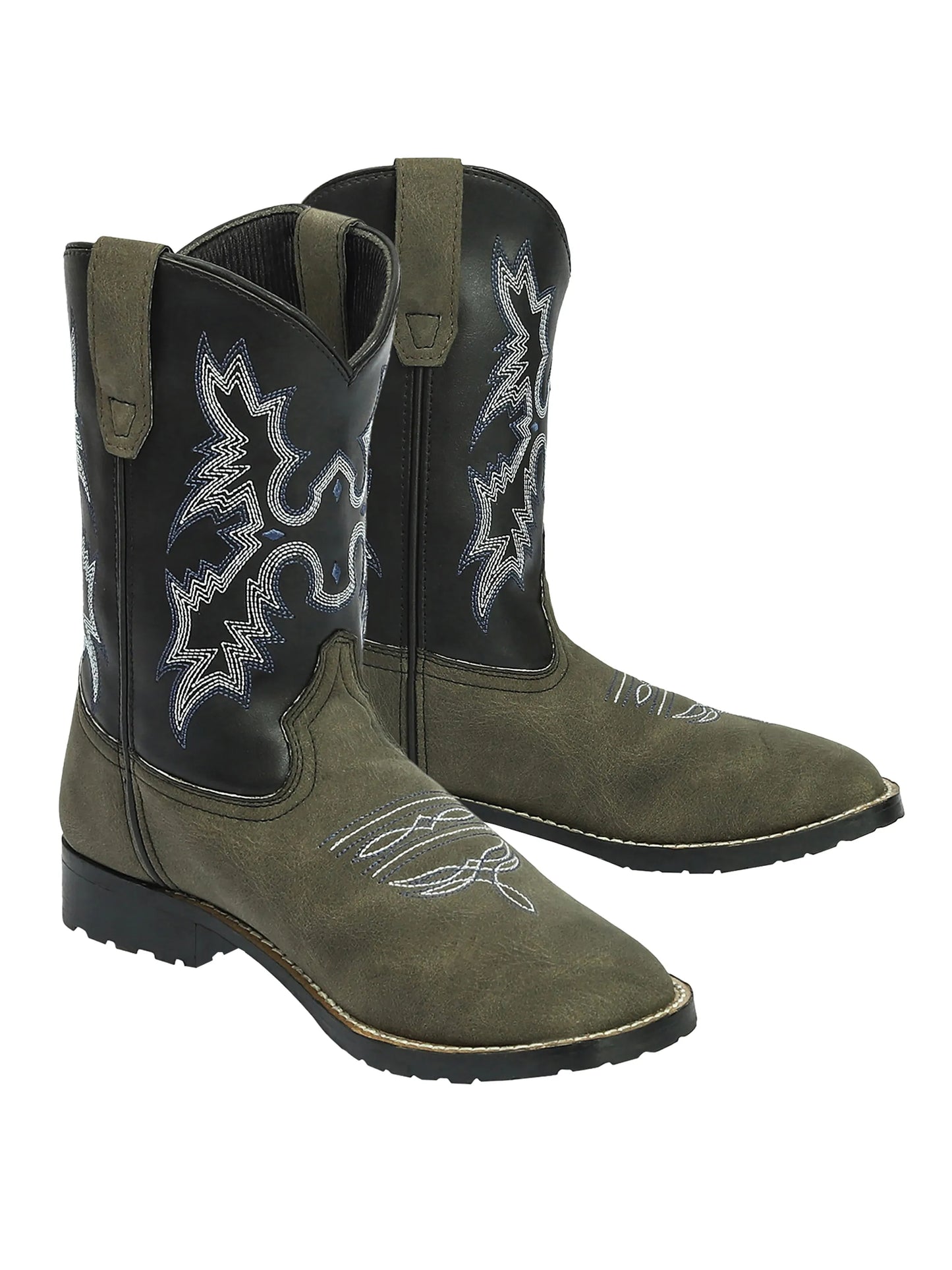 TuffRider Children's Canyonlands Square Toe Western Boot- Brown w/ Tan- 10C shown in angled view on white background