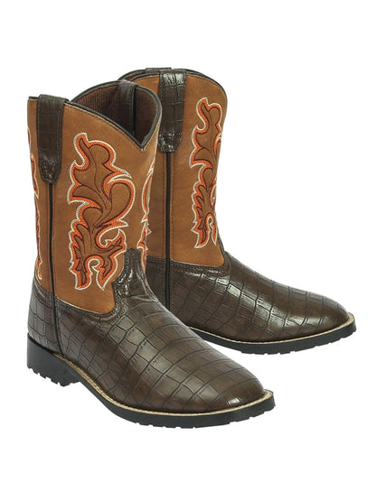 TuffRider Children's Grand Teton Square Toe Western Boot- Brown w/ Black- 10C