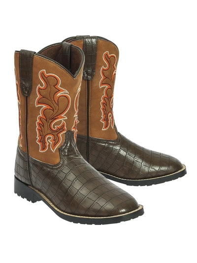 TuffRider Children's Grand Teton Square Toe Western Boot- Brown with, 10/1