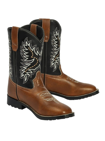 TuffRider Children's Olympic Square Toe Western Boot- Tan with Black, 10/1