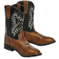 TuffRider Children's Olympic Square Toe Western Boot- Tan w/ Black- 10C with decorative stitching and pull tabs