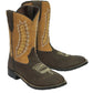 TuffRider Children's Biscayne Square Toe Western Boot- Mocha w/ Tan- 10C with embroidered design and durable sole