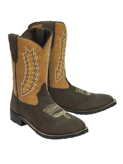 TuffRider Children's Biscayne Square Toe Western Boot- Mocha with Tan, 10/1