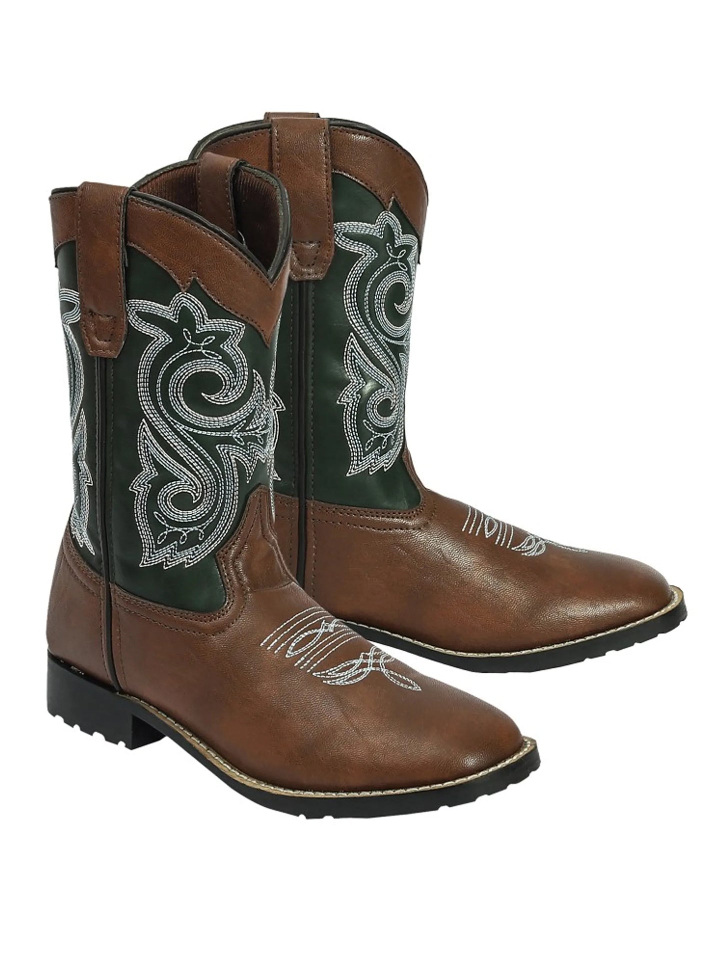 TuffRider Children's Assateague Island Rounded Toe Western Boot- Brown w/ Green- 10C
