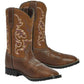 TuffRider Children's Kings Canyon Rounded Toe Western Boot- Brown- 10C with decorative stitching and pull tabs