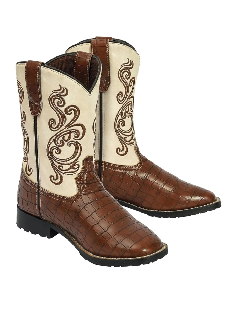 TuffRider Children's Shenandoah Rounded Toe Western Boot- Brown with, 3/1, view 6