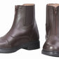 Kids Front Zip Paddock Boots - Youth Synthetic Leather Riding Boots for Children in dark brown with front zipper closure.