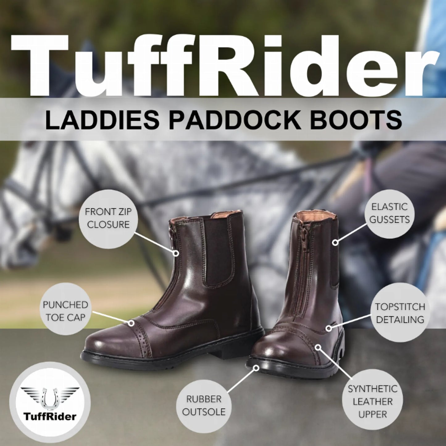 Women's Paddock Boots - TuffRider Starter Synthetic Leather Front Zipper Riding Boots
