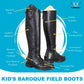 Kids Leather Field Boots - Youth Back Zip Riding Boots with Memory Foam - Color Black | Pack Of 1 shown with labeled features.