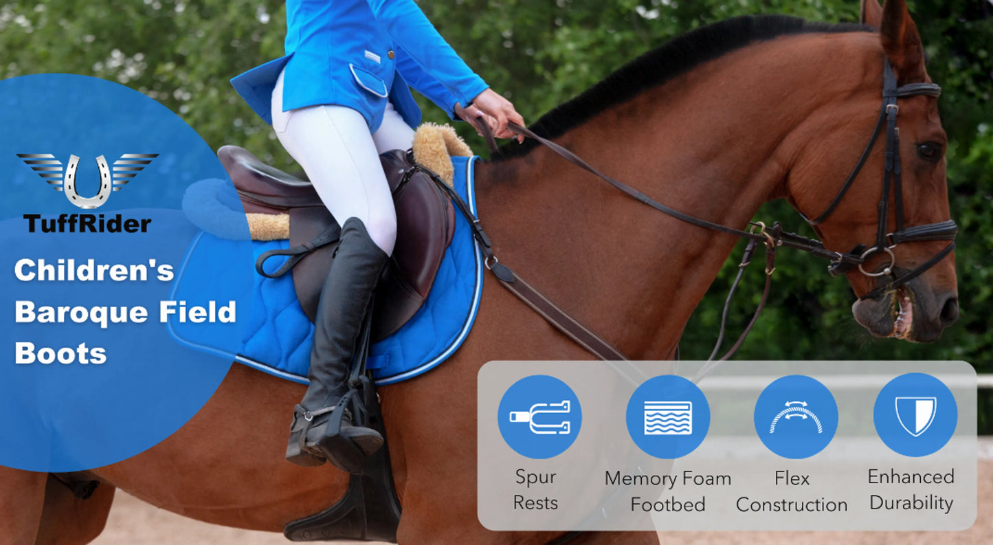 Kids Leather Field Boots - Youth Back Zip Riding Boots with Memory Foam - Color: Black | Pack Of: 1