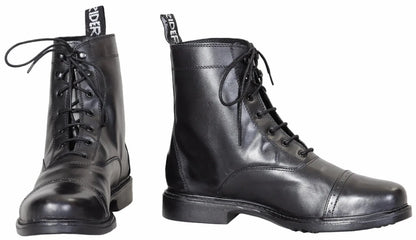 Women's Lace-Up Paddock Boots - Premium Leather Horse Riding Ankle Boots in black leather with lace-up front design