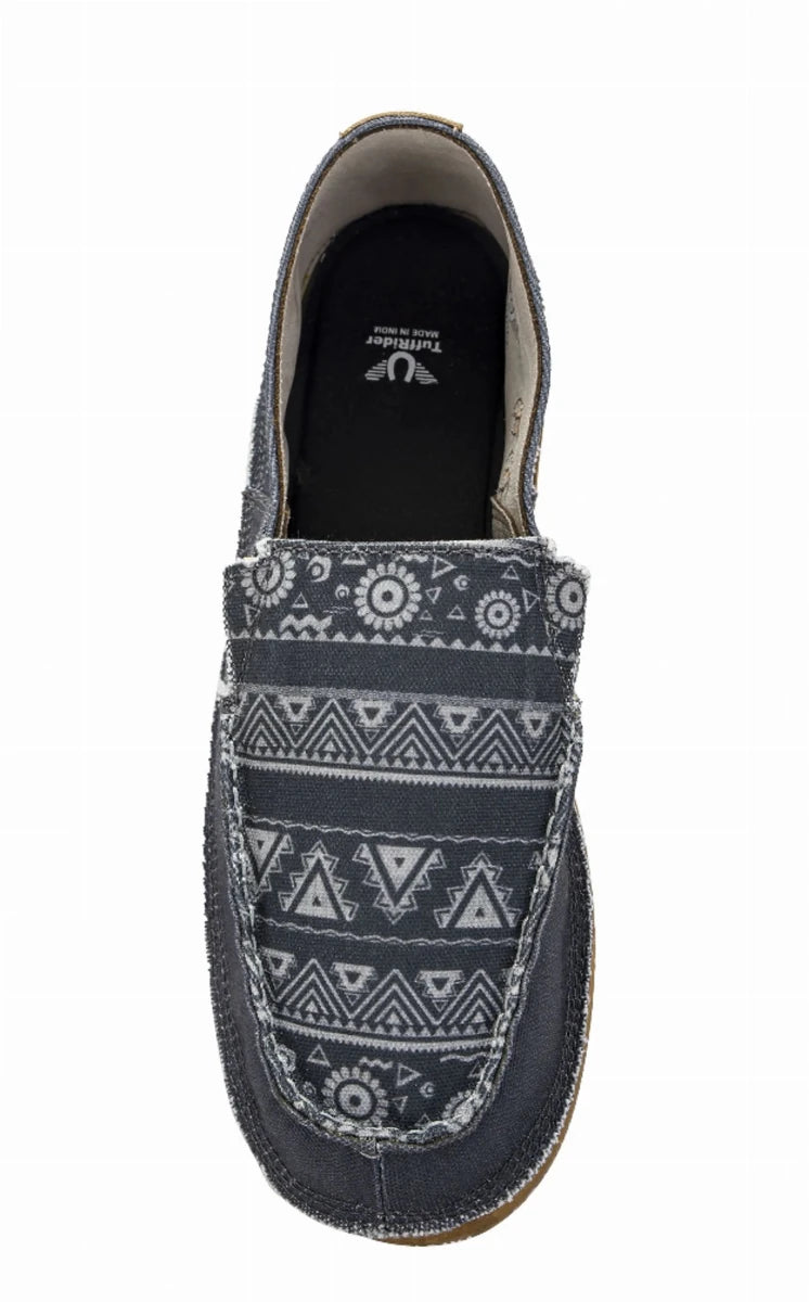 TuffRider Women's Slip-On Canvas Graphix Shoes - Memory Foam Equestrian Casual Shoes with black and white geometric pattern
