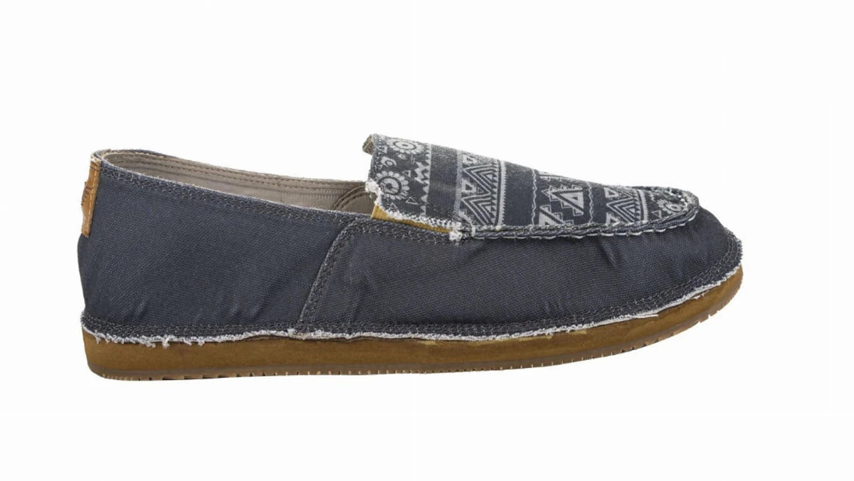 TuffRider Women's Slip-On Canvas Graphix Shoes - Memory Foam Equestrian Casual Shoes in navy with patterned top and brown sole