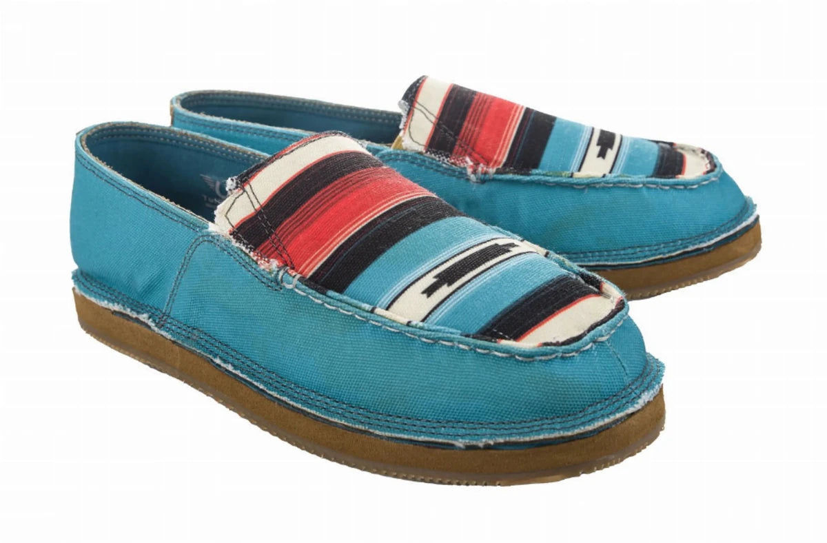 TuffRider Women's Slip-On Canvas Graphix Shoes - Memory Foam Equestrian Casual Shoes in blue with multicolor pattern