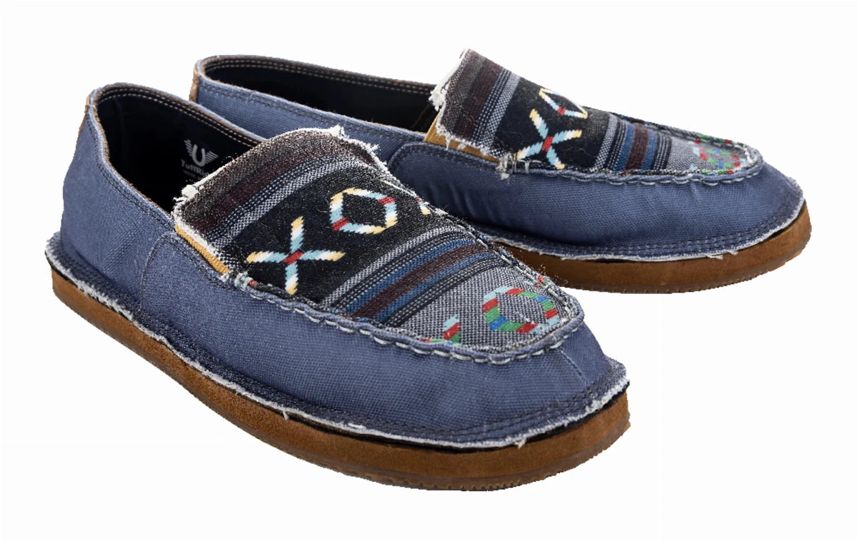 TuffRider Women's Slip-On Canvas Graphix Shoes - Memory Foam Equestrian Casual Shoes in blue with patterned top design
