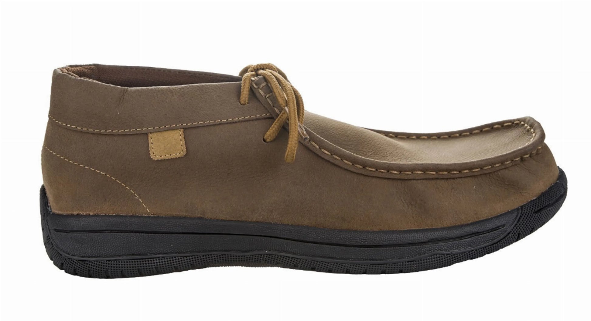 TuffRider Men's Lace Chukka Boot in brown leather with black rubber sole and lace-up design for casual wear.