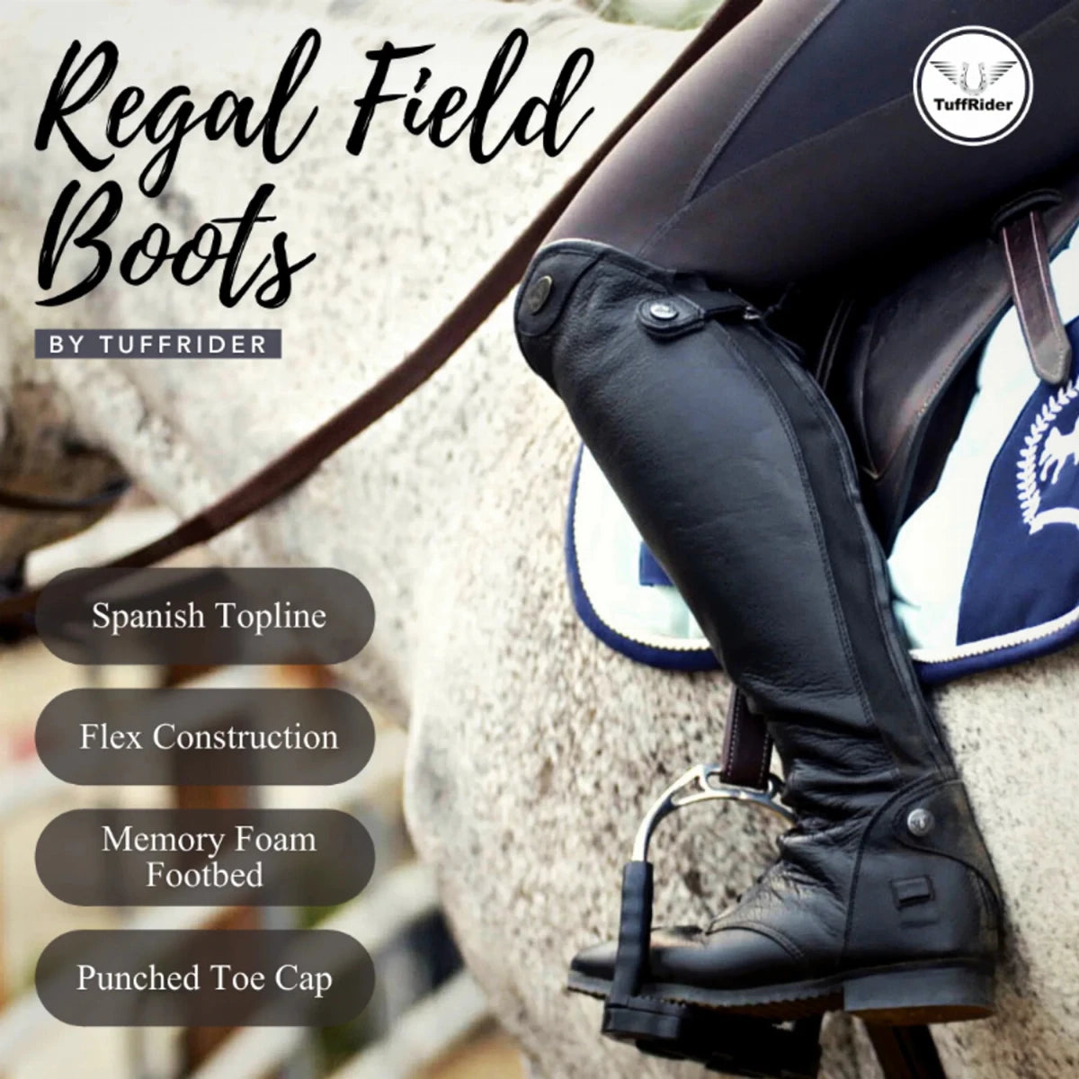 Women's Leather Field Boots - TuffRider Regal Premium Riding Boots with Memory Foam - Color: Black | Pack Of: 1 - Pets Perfect