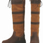 Kids Waterproof Tall Country Boots - Children's Barn Boots with Drawstring Closure in brown with contrasting straps and sole.