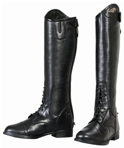 Kids Leather Field Boots - Youth Tall Riding Boots with Spanish Top, Black/5