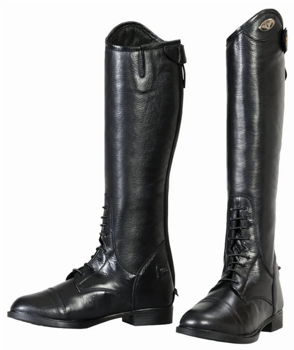 Kids Leather Field Boots - Youth Tall Riding Boots with Spanish Top, Black/5