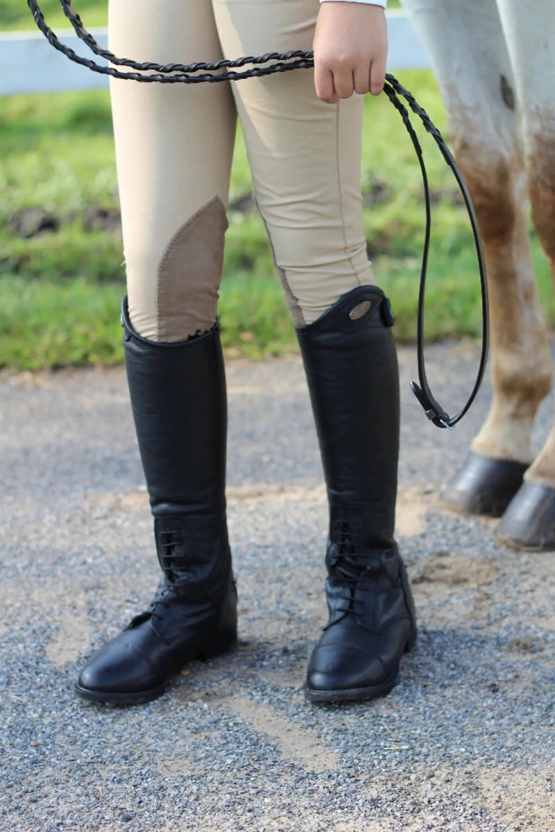 Kids Leather Field Boots - Youth Tall Riding Boots with Spanish Top, view 11