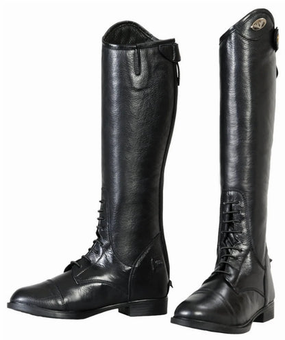 Kids Leather Field Boots - Youth Tall Riding Boots with Spanish Top and Memory Foam in black leather for equestrian use