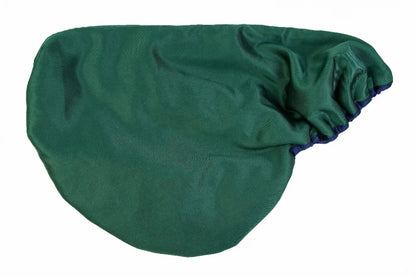 Lettia All Purpose Saddle Cover in dark green fabric with elastic edge for secure fit and protection during storage or transport