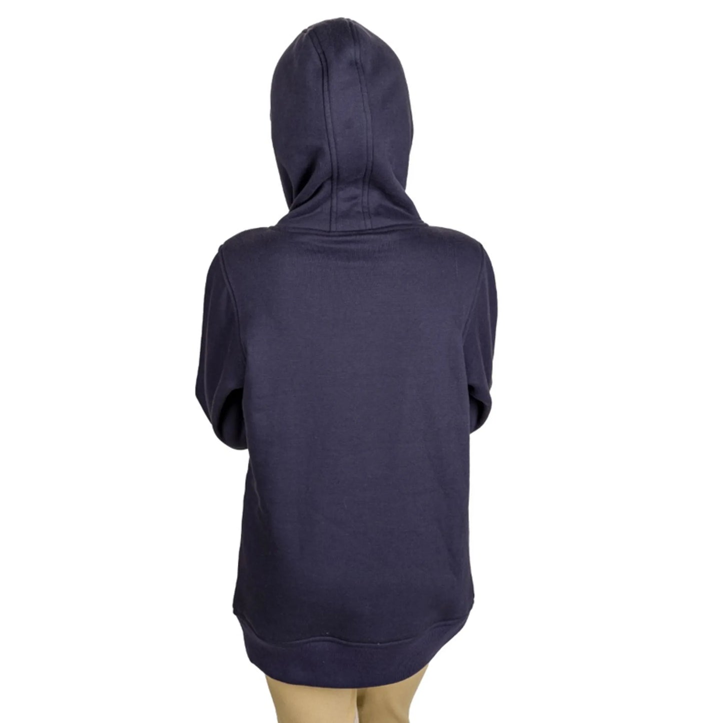 Back view of a navy hoodie worn by a child, featuring Thelwell Children's Sweep Hoodie design.