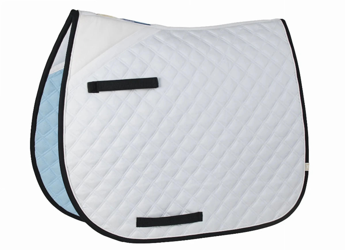Lettia CoolMax ProSeries Dressage Pad in white with black trim, quilted design, and ventilation for horse comfort